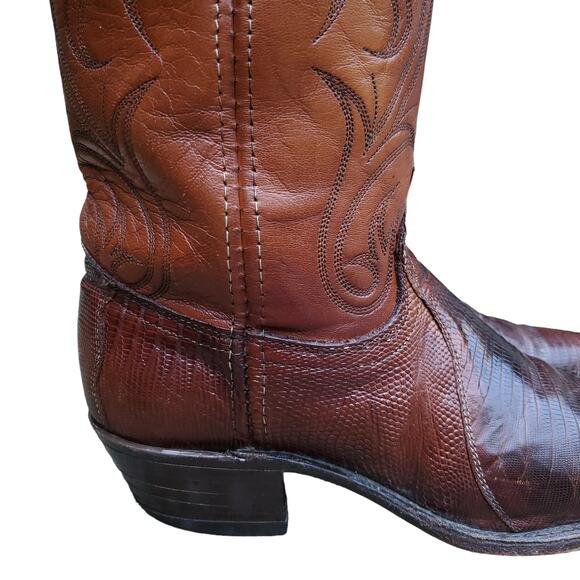 Dan Post Brown Leather Cowboy Boots Lizard Exotic 451 J 8.5M 051016 Size 8.5 M - Picture 2 of 16